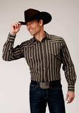 Roper Mens Long Sleeve Snap Chocolate Stripe Western Shirt - Roper - Flyclothing LLC