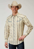 Roper Mens Long Sleeve Snap Floral Stripe Western Shirt With Solid Piping On Front And Back Yokes Smile Pockets - Roper - Flyclothing LLC