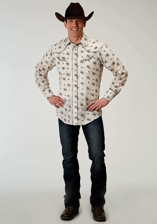 Roper Mens Long Sleeve Snap Vintage Floral Western Shirt With Solid Piping On Front And Back Yokes Smile Pockets - Roper - Flyclothing LLC