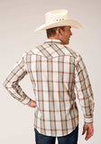 Roper Mens Long Sleeve Snap Cream Brown Green Plaid Western Shirt - Roper - Flyclothing LLC
