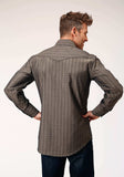 Roper Mens Long Sleeve Snap Grey Floral Tone On Tone Strip Western Shirt With Solid Piping And Smile Pockets - Roper - Flyclothing LLC