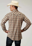 Roper Mens Long Sleeve Snap Brown Plaid Western Shirt With Solid Piping On Front And Back Yokes Smile Pockets - Roper - Flyclothing LLC