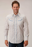 Roper Mens Long Sleeve Snap Brown And Blue Wallpaper Stripe Western Shirt - Roper - Flyclothing LLC