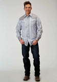 Roper Mens Long Sleeve Snap Blue Stripe Western Shirt With Piping Solid Yokes Smile Pockets - Roper - Flyclothing LLC