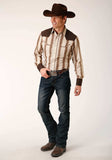 Roper Mens Long Sleeve Snap Brown And Cream Ombre Stripe Western Shirt - Roper - Flyclothing LLC