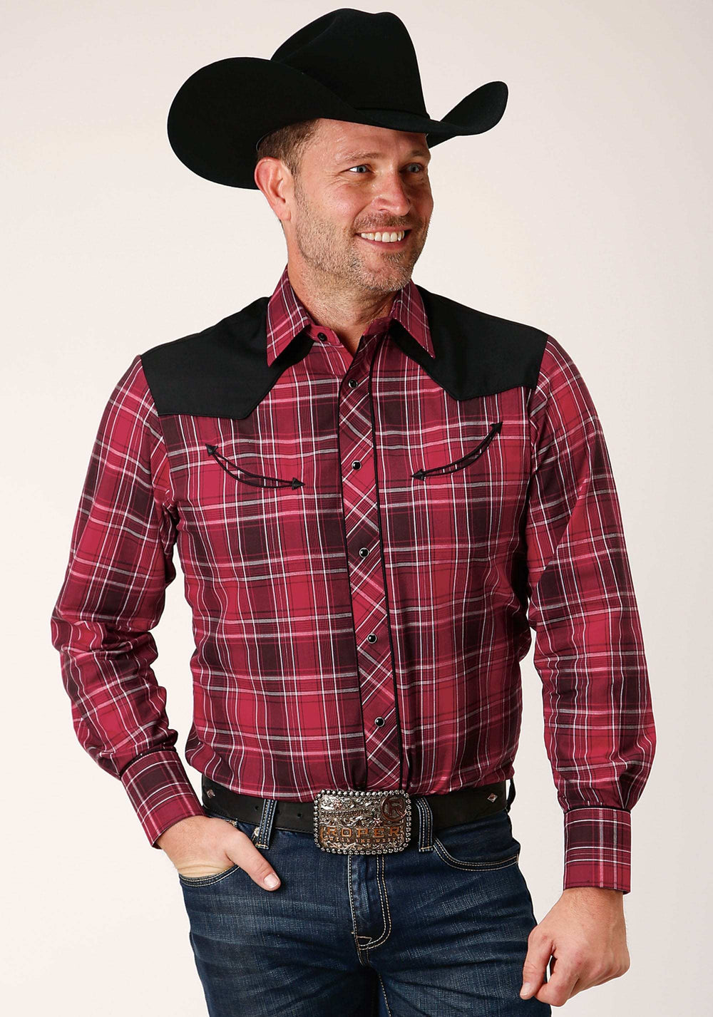 Roper Mens Long Sleeve Snap Bright Red Plaid Western Shirt - Roper - Flyclothing LLC