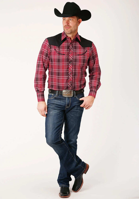 Roper Mens Long Sleeve Snap Bright Red Plaid Western Shirt - Roper - Flyclothing LLC