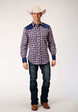 Roper Mens Long Sleeve Snap Navy Red Cream Plaid Western Shirt With Solid Yokes And Smile Pockets - Roper - Flyclothing LLC