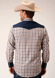 Roper Mens Long Sleeve Snap Navy Gold Rust Windowpane Plaid Western Shirt - Roper - Flyclothing LLC