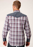 Roper Mens Long Sleeve Snap Wine Navy And White Plaid Western Shirt - Roper - Flyclothing LLC