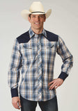 Roper Mens Long Sleeve Snap Madris Plaid Plaid Western Shirt With Piping Solid Yokes Smile Pockets - Roper - Flyclothing LLC
