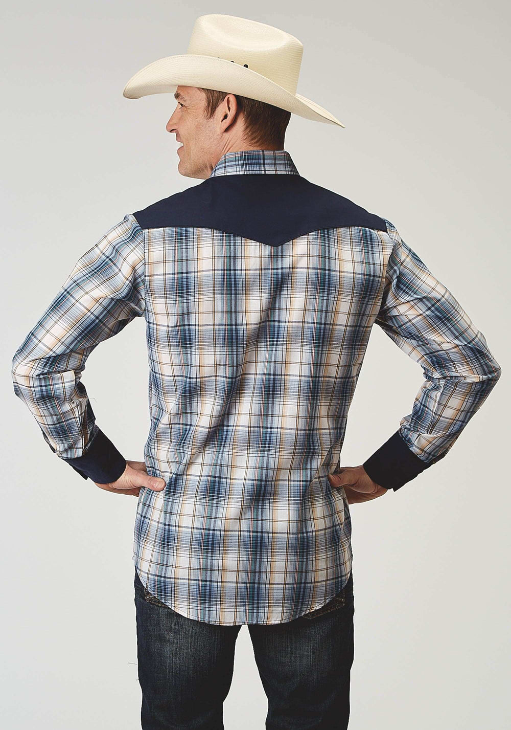 Roper Mens Long Sleeve Snap Madris Plaid Plaid Western Shirt With Piping Solid Yokes Smile Pockets - Roper - Flyclothing LLC