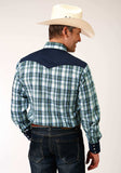 Roper Mens Long Sleeve Snap Olive Blue Cream Plaid Western Shirt - Roper - Flyclothing LLC