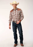 Roper Mens Long Sleeve Snap Tan Wine And Brown Plaid Western Shirt - Roper - Flyclothing LLC