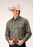 Roper Mens Long Sleeve Snap Green Rust Tan Small Scale Plaid Western Shirt - Roper - Flyclothing LLC