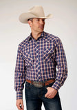 Roper Mens Long Sleeve Snap Navy Red Cream Windowpane Plaid Western Shirt - Roper - Flyclothing LLC