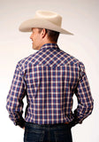 Roper Mens Long Sleeve Snap Navy Red Cream Windowpane Plaid Western Shirt - Roper - Flyclothing LLC