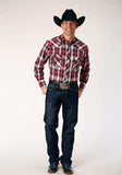 Roper Mens Long Sleeve Snap Red Black Grey Plaid Western Shirt - Roper - Flyclothing LLC