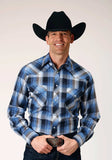 Roper Mens Long Sleeve Snap Blue Black White Plaid Western Shirt - Roper - Flyclothing LLC