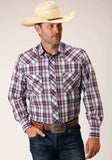 Roper Mens Long Sleeve Snap Wine Navy White Plaid Western Shirt - Roper - Flyclothing LLC