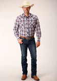 Roper Mens Long Sleeve Snap Wine Navy White Plaid Western Shirt - Roper - Flyclothing LLC