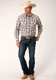 Roper Mens Long Sleeve Snap Brown Blue And White Plaid Western Shirt - Roper - Flyclothing LLC