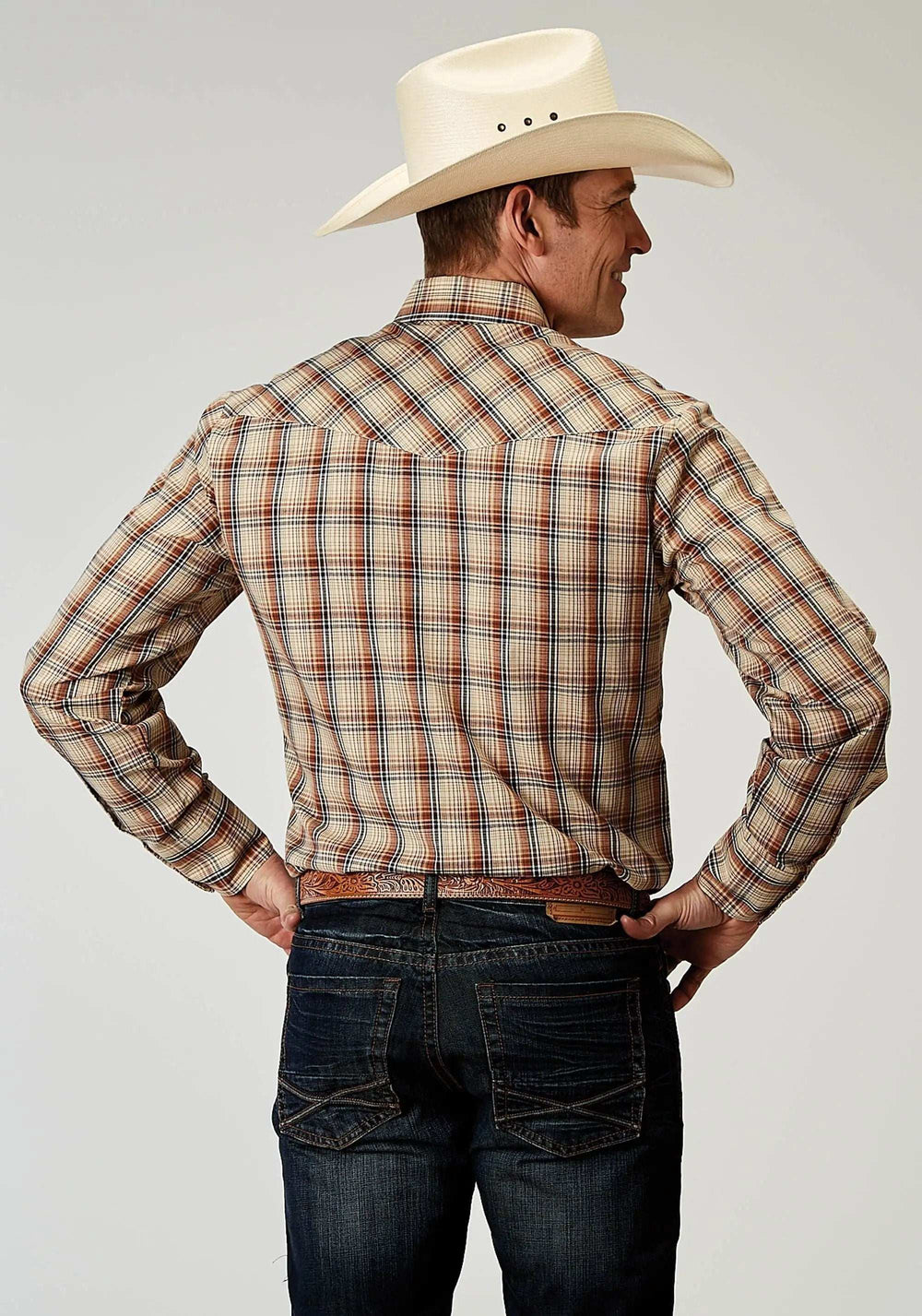 Roper Mens Long Sleeve Snap Brown Plaid Western Shirt - Roper - Flyclothing LLC