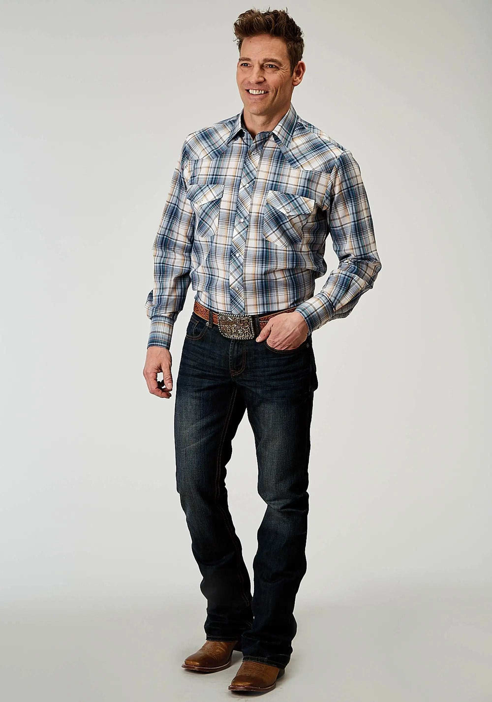 Roper Mens Long Sleeve Snap Madras Plaid Western Shirt - Roper - Flyclothing LLC