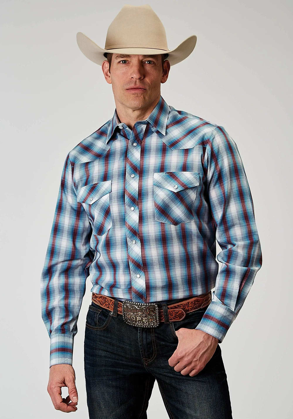 Roper Mens Long Sleeve Snap Americana Plaid Western Shirt - Roper - Flyclothing LLC