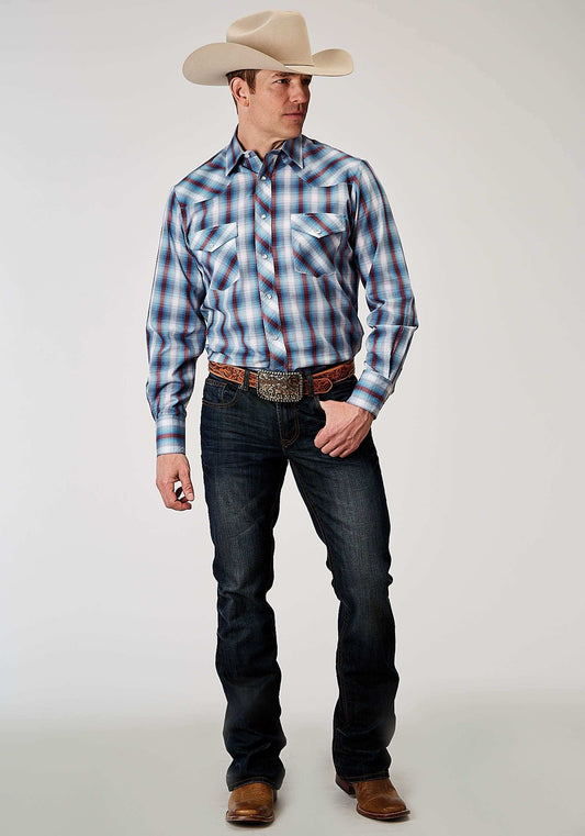 Roper Mens Long Sleeve Snap Americana Plaid Western Shirt - Roper - Flyclothing LLC