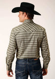 Roper Mens Long Sleeve Snap Olive Black Cream Plaid Western Shirt - Roper - Flyclothing LLC