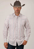 Roper Mens Long Sleeve Snap Navy Red Grey Stripe Western Shirt - Roper - Flyclothing LLC