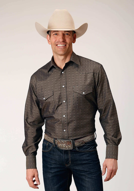 Roper Mens Long Sleeve Snap Grey Floral Stripe Tone On Tone Western Shirt - Roper - Flyclothing LLC