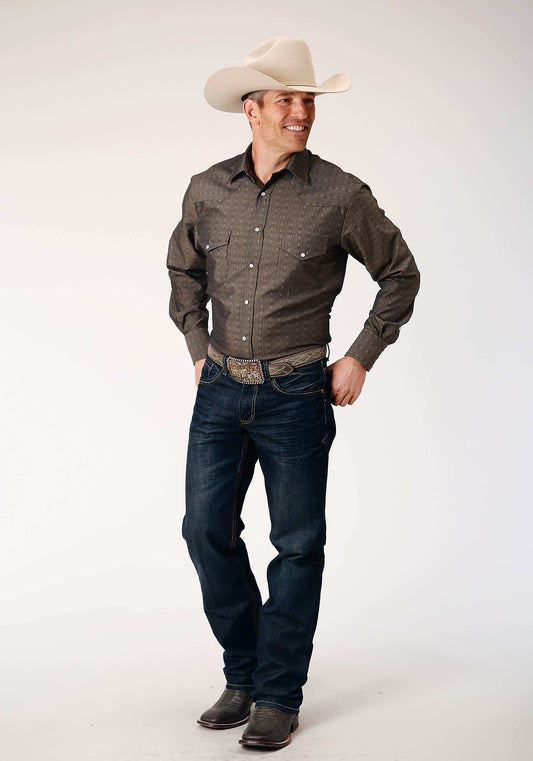 Roper Mens Long Sleeve Snap Grey Floral Stripe Tone On Tone Western Shirt - Roper - Flyclothing LLC