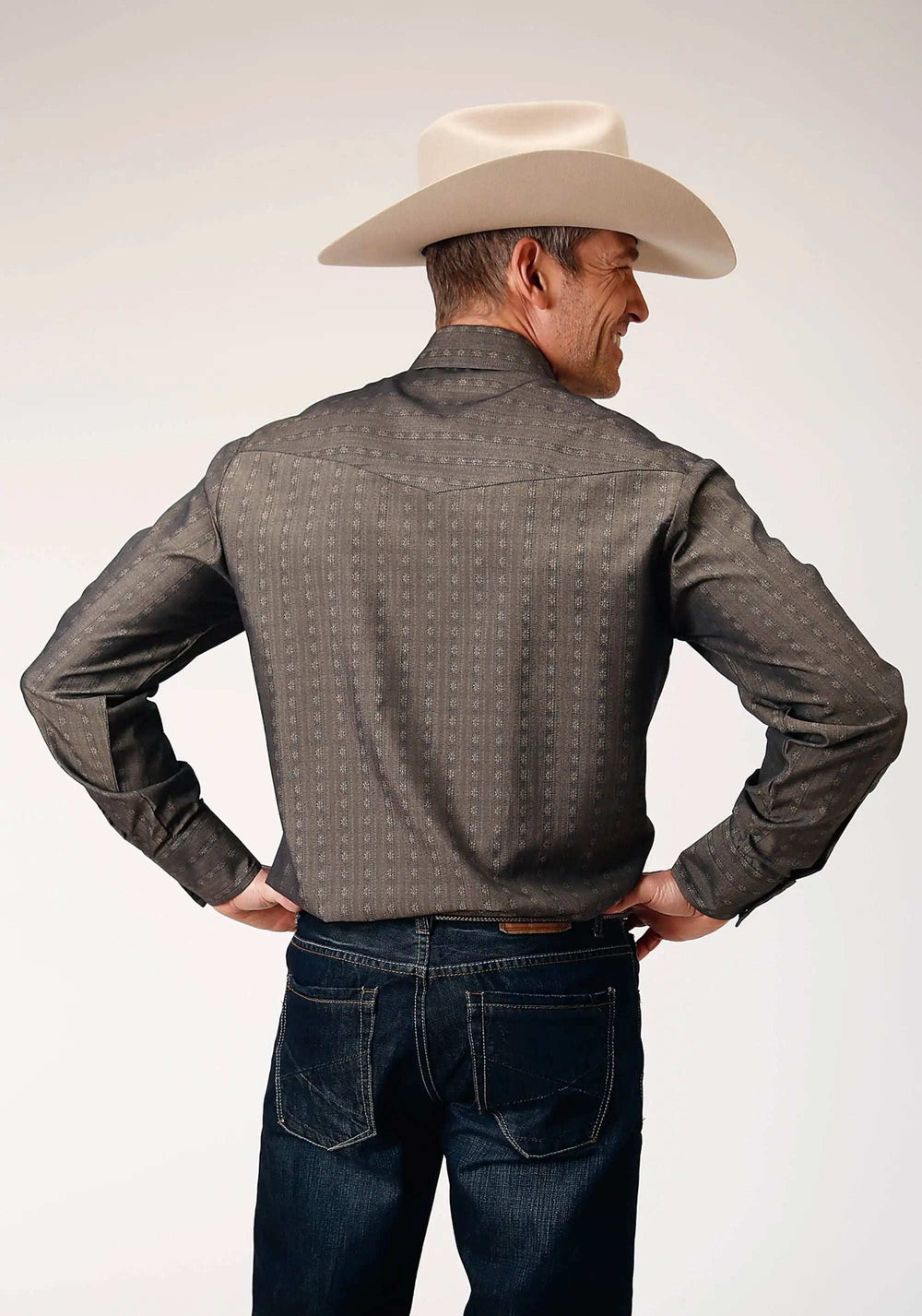 Roper Mens Long Sleeve Snap Grey Floral Stripe Tone On Tone Western Shirt - Roper - Flyclothing LLC