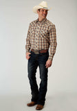 Roper Mens Long Sleeve Snap Brown Plaid Western Shirt Tall Fit - Roper - Flyclothing LLC
