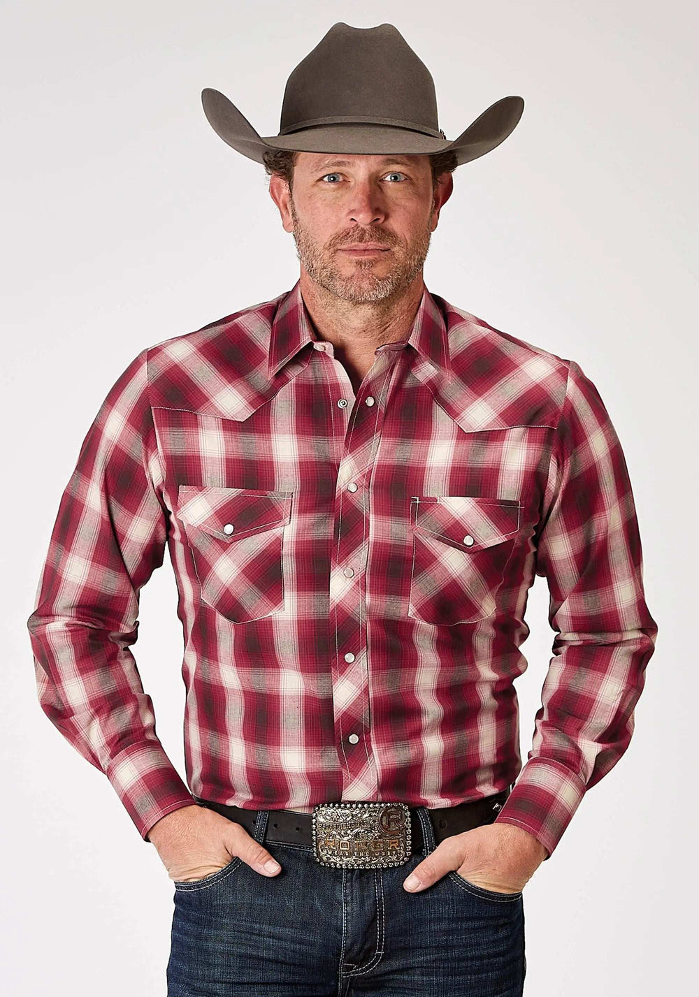 Roper Mens Long Sleeve Snap Red Plaid Western Shirt Tall Fit - Roper - Flyclothing LLC