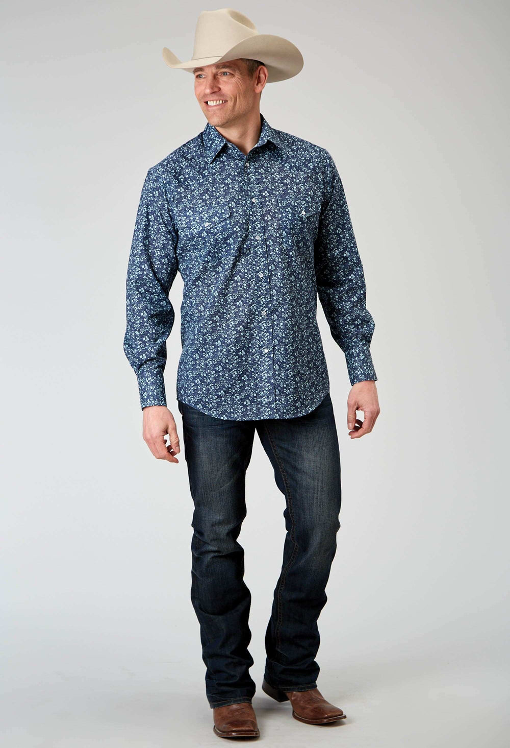 Roper Mens Long Sleeve Snap Ditsy Floral Print Western Shirt Tall Fit - Roper - Flyclothing LLC