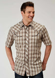 Roper Mens Short Sleeve Snap Desert Plaid Western Shirt With Embroidery On Back Yokes Smile Pockets - Roper - Flyclothing LLC