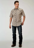 Roper Mens Short Sleeve Snap Desert Plaid Western Shirt With Embroidery On Back Yokes Smile Pockets - Roper - Flyclothing LLC