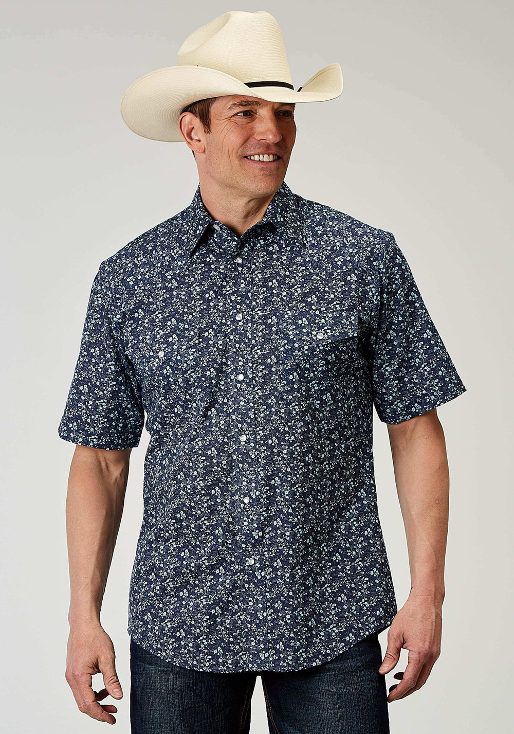 Roper Mens Short Sleeve Snap Ditsy Floral Print Western Shirt - Roper - Flyclothing LLC