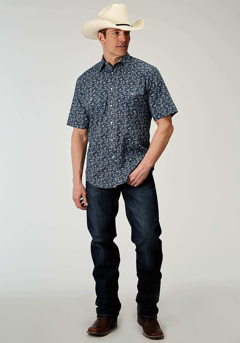 Roper Mens Short Sleeve Snap Ditsy Floral Print Western Shirt - Roper - Flyclothing LLC