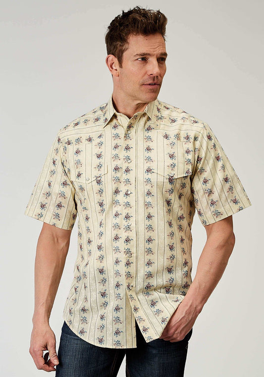 Roper Mens Short Sleeve Snap Floral Stripe Western Shirt - Roper - Flyclothing LLC