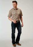 Roper Mens Short Sleeve Snap Brown Plaid Western Shirt - Roper - Flyclothing LLC