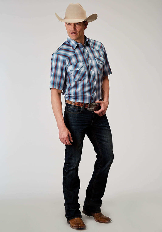 Roper Mens Short Sleeve Snap Americana Plaid Western Shirt - Roper - Flyclothing LLC