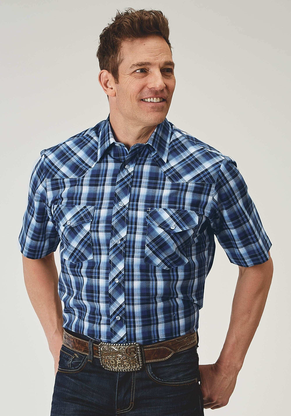Roper Mens Short Sleeve Snap Midnight Plaid Western Shirt - Roper - Flyclothing LLC