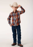 Roper Boys Long Sleeve Snap Brown Navy Cream Plaid Western Shirt With Piping And Embroidery On Yokes - Roper - Flyclothing LLC