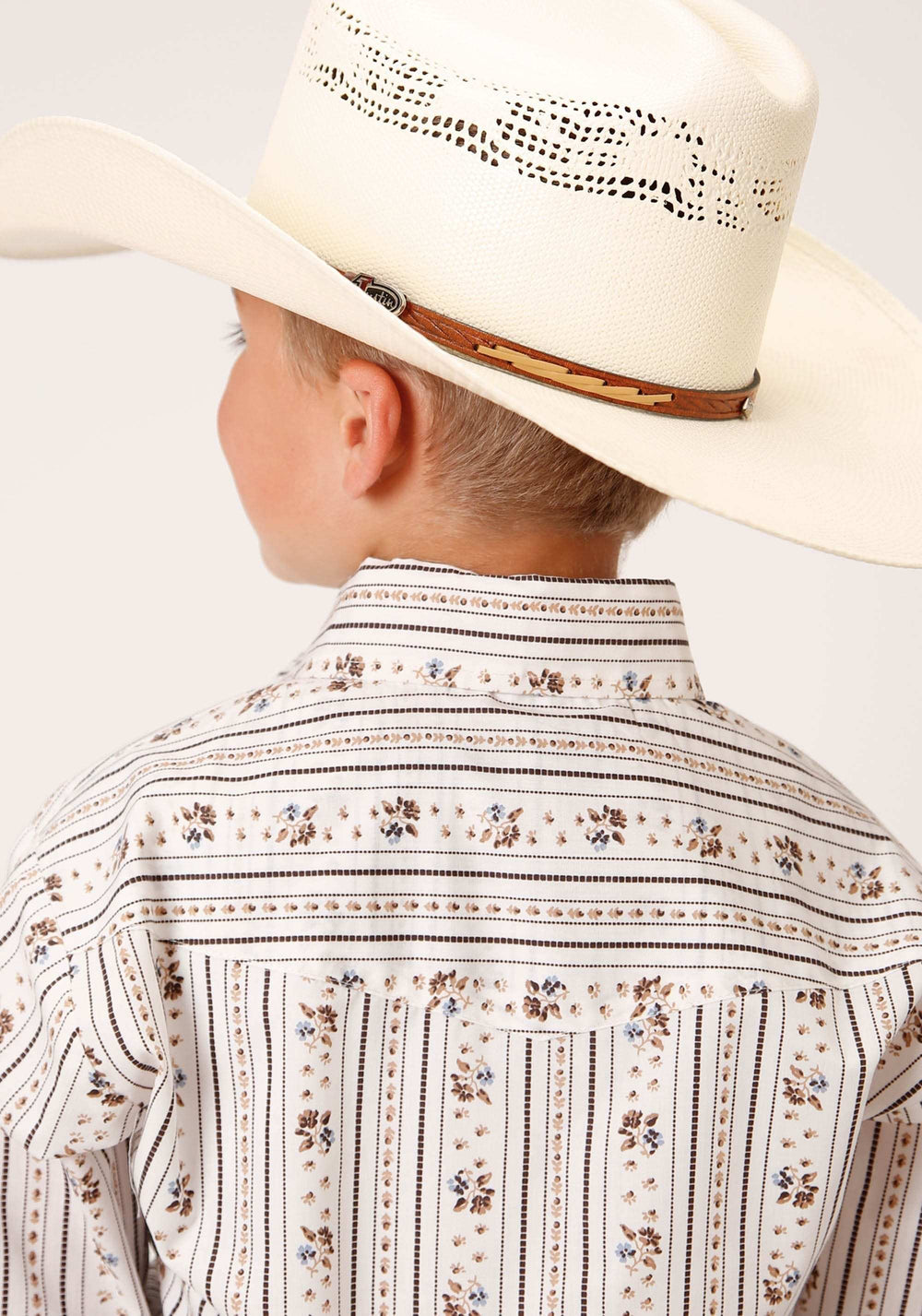 Roper Boys Long Sleeve Snap Brown And Blue Wallpaper Stripe Western Shirt - Roper - Flyclothing LLC