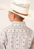Roper Boys Long Sleeve Snap Brown And Blue Wallpaper Stripe Western Shirt - Roper - Flyclothing LLC