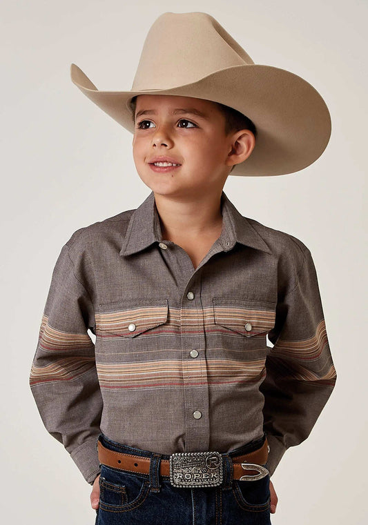 Roper Boys Long Sleeve Snap Border Stripe Western Shirt - Roper - Flyclothing LLC